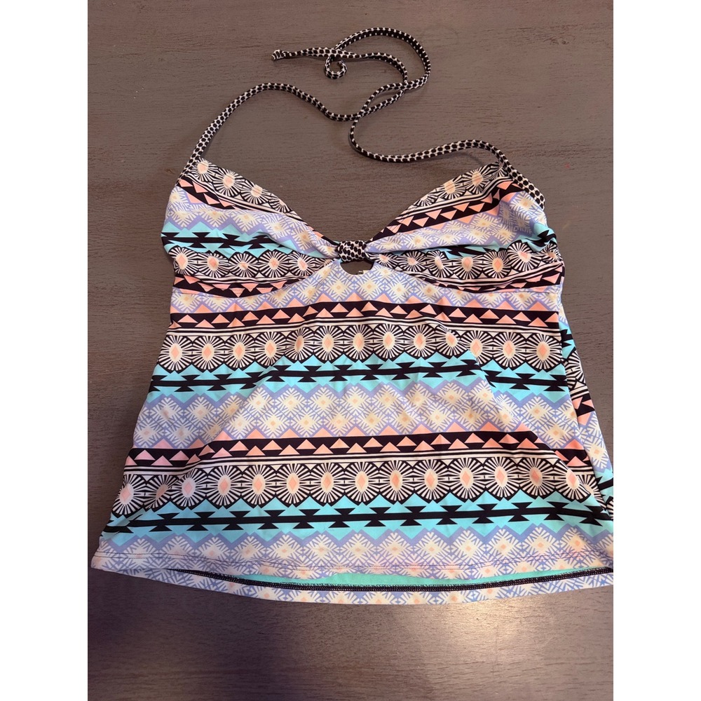 Old Navy Womens Geometric Tribal Print Halter Tankini Swim Top Blue Purple L